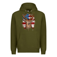 Army Green deer american flag Premium Hoodie - JahusDesignShop