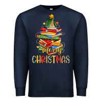 Navy book christmas tree merry christmas Premium Sweatshirt - Zillion Design Studio