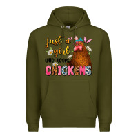 Army Green just a girl who loves chickens Premium Hoodie - JahusDesignShop