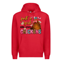 Red just a girl who loves chickens Premium Hoodie - JahusDesignShop