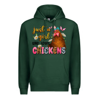 Sports Green just a girl who loves chickens Premium Hoodie - JahusDesignShop
