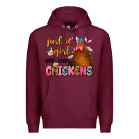Burgundy just a girl who loves chickens Premium Hoodie - JahusDesignShop