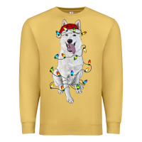 Antique Gold Christmas White Shepherd With Christmas Lights Premium Sweatshirt - RanaPortraitStore
