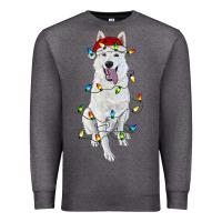 Charcoal Heather Christmas White Shepherd With Christmas Lights Premium Sweatshirt - RanaPortraitStore