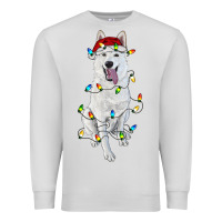 Dove Grey Christmas White Shepherd With Christmas Lights Premium Sweatshirt - RanaPortraitStore