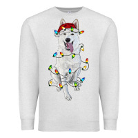 Oatmeal Heather Christmas White Shepherd With Christmas Lights Premium Sweatshirt - RanaPortraitStore