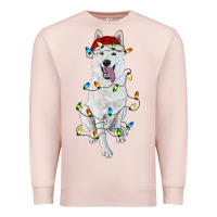Pale Pink Christmas White Shepherd With Christmas Lights Premium Sweatshirt - RanaPortraitStore