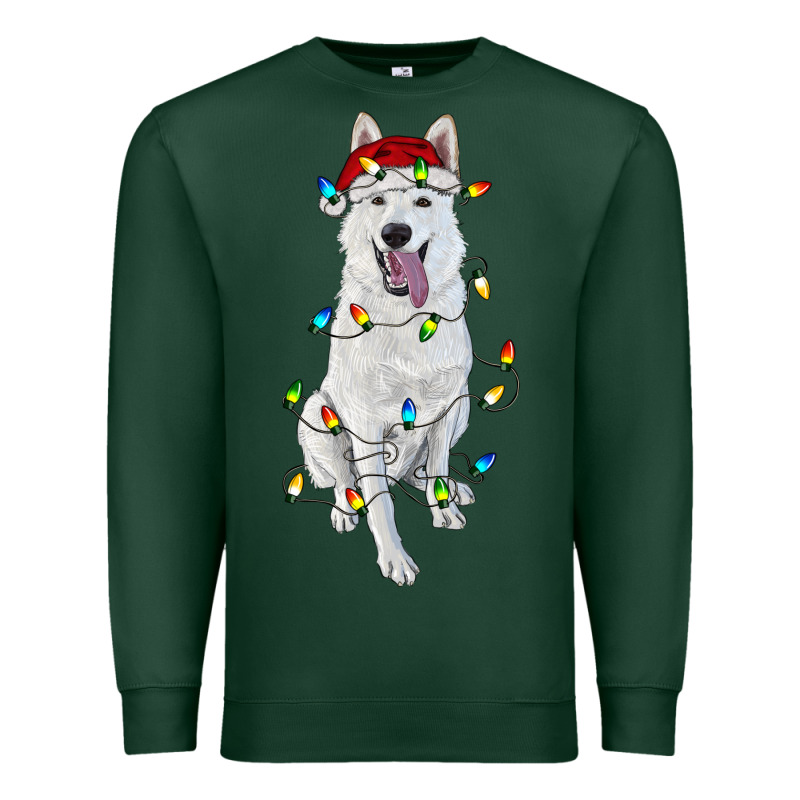 Christmas White Shepherd With Christmas Lights Premium Sweatshirt by RanaPortraitStore | Teevron