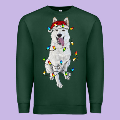 Premium Sweatshirt Christmas White Shepherd With Christmas Lights