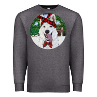 Charcoal Heather Christmas White Shepherd With Cowhide Premium Sweatshirt - RanaPortraitStore