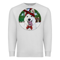 Dove Grey Christmas White Shepherd With Cowhide Premium Sweatshirt - RanaPortraitStore