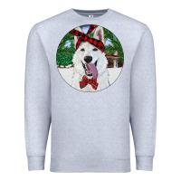 Heather Grey Christmas White Shepherd With Cowhide Premium Sweatshirt - RanaPortraitStore
