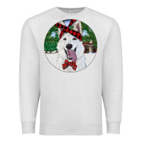 Oatmeal Heather Christmas White Shepherd With Cowhide Premium Sweatshirt - RanaPortraitStore