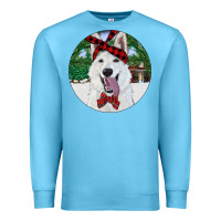 Ocean Blue Christmas White Shepherd With Cowhide Premium Sweatshirt - RanaPortraitStore