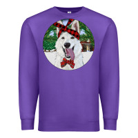 Purple Christmas White Shepherd With Cowhide Premium Sweatshirt - RanaPortraitStore