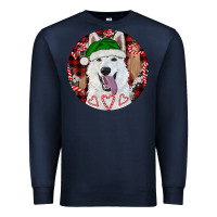 Navy Christmas White Shepherd With Buffalo Plaid Premium Sweatshirt - RanaPortraitStore