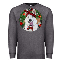 Charcoal Heather Christmas White Shepherd With Cowhide Premium Sweatshirt - RanaPortraitStore