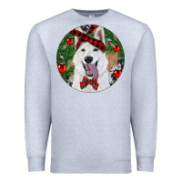 Heather Grey Christmas White Shepherd With Cowhide Premium Sweatshirt - RanaPortraitStore
