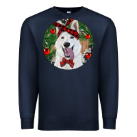 Navy Christmas White Shepherd With Cowhide Premium Sweatshirt - RanaPortraitStore