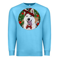 Ocean Blue Christmas White Shepherd With Cowhide Premium Sweatshirt - RanaPortraitStore