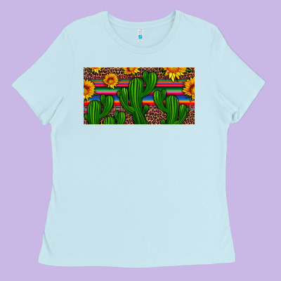 Sunflowers And Cactus License Plate Ladies Tee Designed By Artiststas