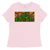 Bubblegum Pink sunflowers and cactus license plate Ladies Tee - Artiststas