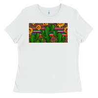 White sunflowers and cactus license plate Ladies Tee - Artiststas