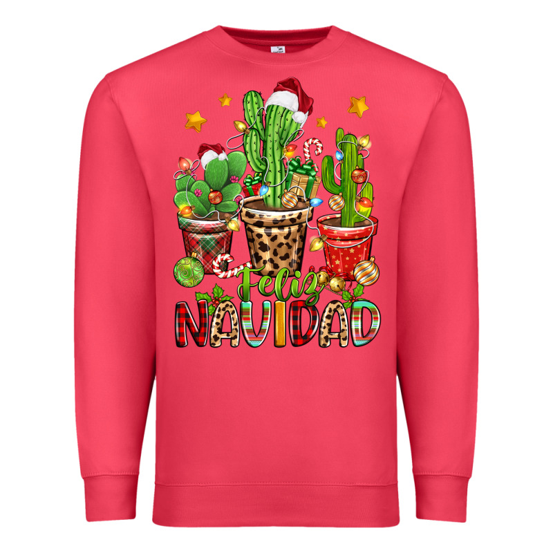 Christmas Cactus Feliz Navidad Premium Sweatshirt by Zillion Design Studio | Teevron
