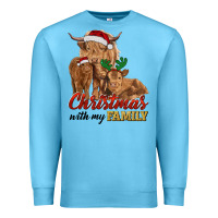 Ocean Blue Cow and Calves Christmas with My Family Premium Sweatshirt - RanaPortraitStore