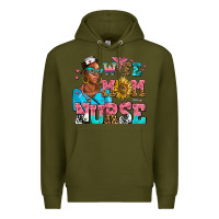 Army Green afro wife mom nurse Premium Hoodie - AdoDesignShop