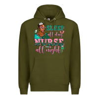 Army Green afro  nurse sleep all day nurse all night Premium Hoodie - AdoDesignShop