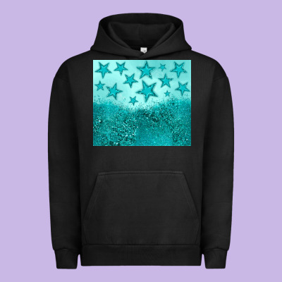 Turquoise Glitter Star Urban Hoodie Designed By Jahusdesignshop