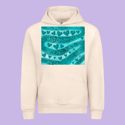 Turquoise Glitter Heart Urban Hoodie Designed By Jahusdesignshop
