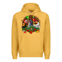 Mustard Christmas party and chickens Premium Hoodie - AdoDesignShop