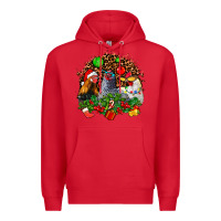 Red Christmas party and chickens Premium Hoodie - AdoDesignShop