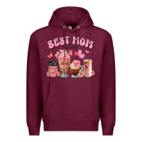 Burgundy best mom ever floral coffee cups Premium Hoodie - JahusDesignShop