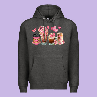 Floral Coffee Cups Premium Hoodie Designed By Jahusdesignshop