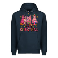 Navy pink christmas trees Premium Hoodie - AdoDesignShop
