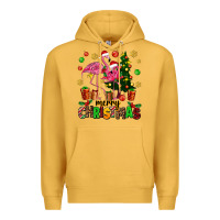 Mustard flamingo merry christmas Premium Hoodie - AdoDesignShop