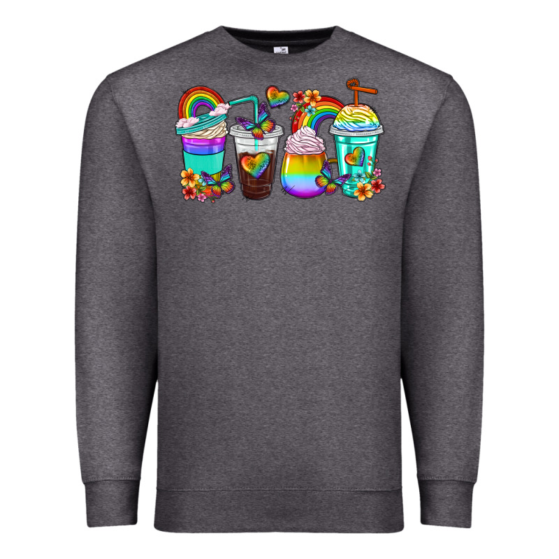 Rainbow Coffee Cups Premium Sweatshirt by texasbilliewilder | Teevron