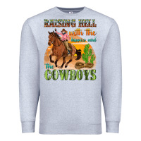 Heather Grey raising hell with the hippies and the cowboys Premium Sweatshirt - texasbilliewilder
