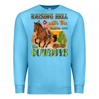 Ocean Blue raising hell with the hippies and the cowboys Premium Sweatshirt - texasbilliewilder