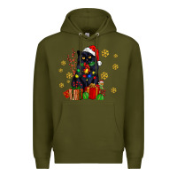 Army Green black cat meowy christmas Premium Hoodie - AdoDesignShop