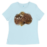 Baby Blue leopard cowhide glitter patches Ladies Tee - Artiststas