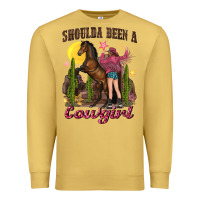 Antique Gold shoulda been a cowgirl bucking horse Premium Sweatshirt - texasbilliewilder