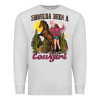 Dove Grey shoulda been a cowgirl bucking horse Premium Sweatshirt - texasbilliewilder