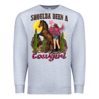 Heather Grey shoulda been a cowgirl bucking horse Premium Sweatshirt - texasbilliewilder