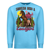 Ocean Blue shoulda been a cowgirl bucking horse Premium Sweatshirt - texasbilliewilder