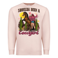 Pale Pink shoulda been a cowgirl bucking horse Premium Sweatshirt - texasbilliewilder