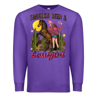 Purple shoulda been a cowgirl bucking horse Premium Sweatshirt - texasbilliewilder